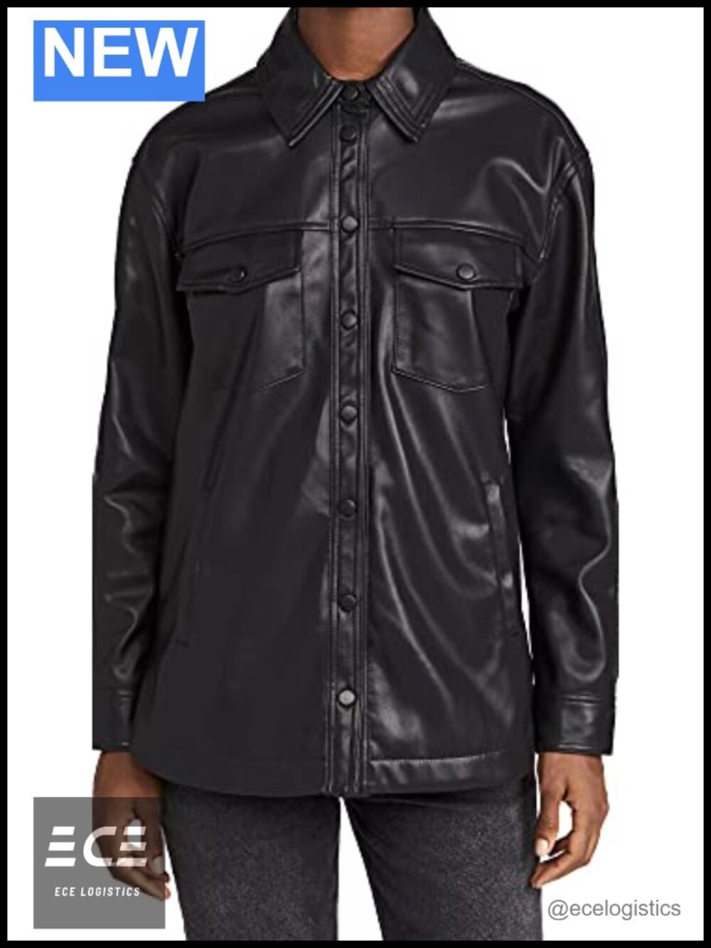 Vegan Leather Snap Shirt Jacket Collared Long Sleeve Fall Fashion